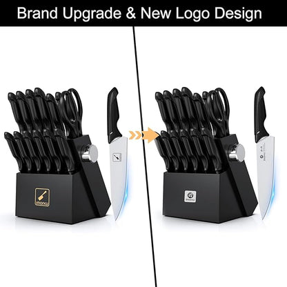 imarku Knife Set with Block, Sharp Knives Set with Built-in Sharpener, Stainless Steel Kitchen Knife Sets with Non-Slip Ergonomic Handle, Dishwasher Safe, 14 PCS Professional Knife Set for Gift, Black
