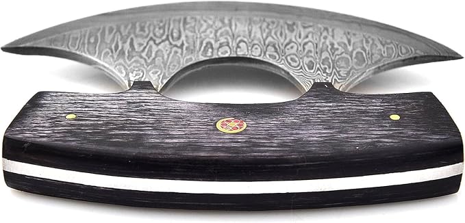 Black Handle Handmade Damascus Steel Ulu Knife - Alaskan Damascus Ulu Knife With Sheath - Damascus Alaska Knives For Men and Women - Skinning, Chopping,Rocking, Mincing, Slicing Meat & Herb