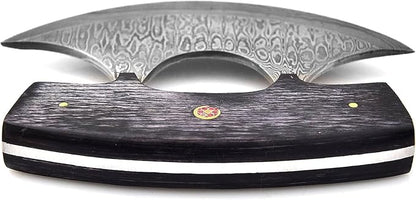 Black Handle Handmade Damascus Steel Ulu Knife - Alaskan Damascus Ulu Knife With Sheath - Damascus Alaska Knives For Men and Women - Skinning, Chopping,Rocking, Mincing, Slicing Meat & Herb