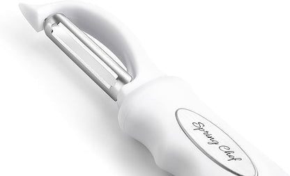Spring Chef Premium Swivel Vegetable Peeler, Comfrotable Handle and Ultra Sharp Stainless Steel Blades - Perfect Kitchen Peeler For Veggie, Fruit, Potato, Carrot, Apple - White