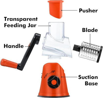 Cheese Grater Rotary, Rotary Grater for Kitchen, Kitchen Grater Vegetable Slicer with 3 Drum Blades, Fast Cutting Cheese Shredder for Vegetables and Nuts