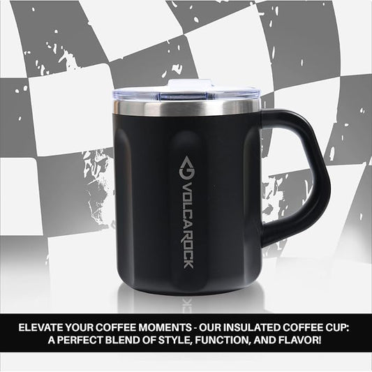 Stainless Steel Coffee Mug with Handle, 16 oz Double Wall Vacuum Insulated Travel Mug Tumbler With Slider Lid, Great Tea Mug for Men and Women (Black)