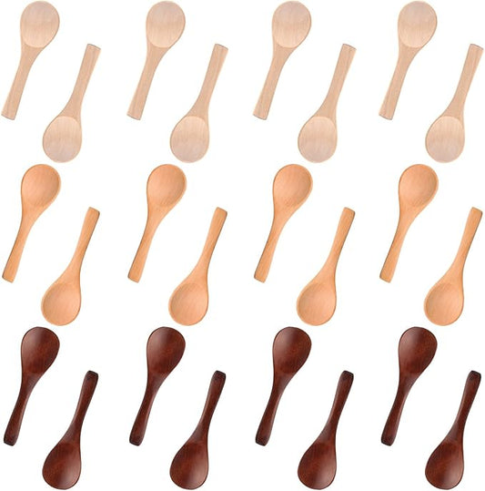 Boao 24 Pcs Small Wooden Spoons, 3.5'' L, Mini Wood Natural Tiny Spoons Wooden Little Teaspoons for Jars Sugar Creamer Honey Spices Salt Kitchen Supplies (Multiple Color)