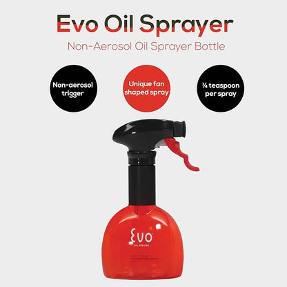 Evo Oil Sprayer Minis, Non-Aerosol for Olive, Cooking Oils, and Vinegars, Red, 8-Ounce Capacity, Set of 2