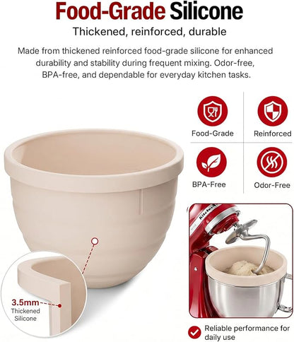 Silicone Bowl Liner for KitchenAid Tilt-Head 5QT Mixers, Kitchen Aid Accessories and Attachments for Baking and Cooking, Fits 5 Quart Mixing Bowl with Lids(Beige, 5QT)