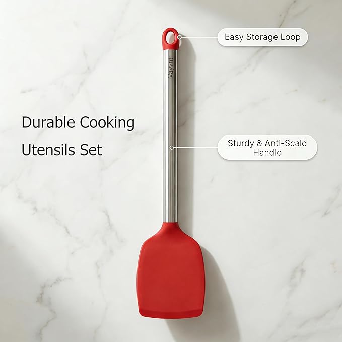 Vayvnt 4 PCS Silicone Kitchen Utensils, Large Cooking Utensils Set for Nonstick Cookware, Silicone Spatula Set Includes Spoons and Turners, Kitchen Essentials for Cooking, Dishwasher Safe, Red