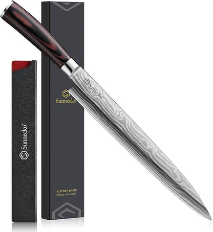Sunnecko 10.5 inch Sashimi Knife,High Carbon Stainless Steel Japanese Sushi Knives,Yanagiba Knife with Knife Sheath and Gift Box