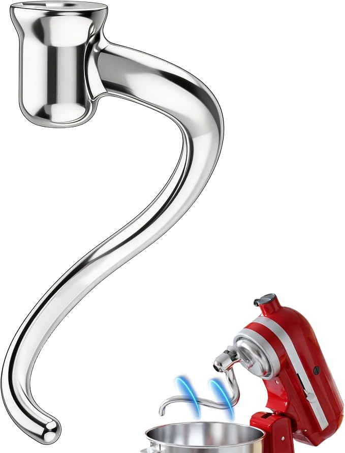 Stainless Steel Spiral Dough Hook Replacement Compatible with KitchenAid 4.5-5 Qt Tilt-Head Stand Mixers, Mixer Attachment for Bread, Pizza & Pastry, Rustproof & 25% Faster Kneading