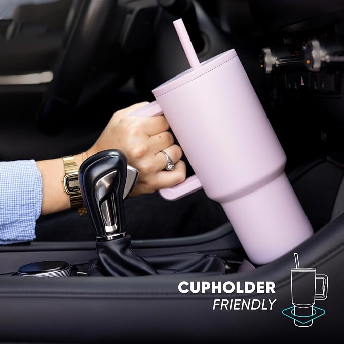 Simple Modern 40 oz Trek Tumbler with Handle and Straw Lid | Cup Holder Friendly Insulated Stainless Steel Travel Mug | Raspberry Vibes (Pack of 12)