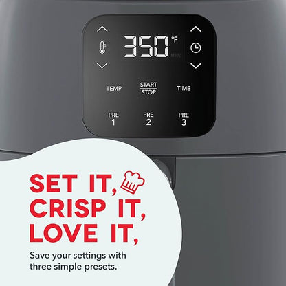 Dash Tasti-Crisp™ Digital Air Fryer – 2.6 Quart Small Compact Mini Air Fryer for French Fries, Nuggets & More, 1-2 People, Auto Shut Off, Adjustable Temp, Dishwasher Safe Parts - Grey