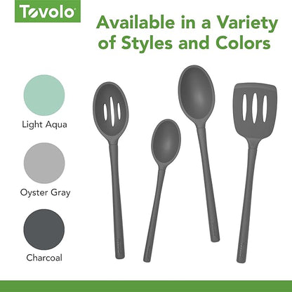 Tovolo Flex Core Silicone Deep Spoon for Cooking Mixing Baking Serving, Dishwasher Safe BPA Free All Silicone Kitchen Mini Spoon Heat Resistant Nonstick Safe Serving Spoon, Charcoal Gray