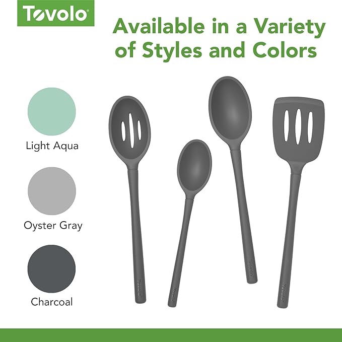 Tovolo Flex Core Small Deep Spoon Silicone for Cooking Mixing Baking, Dishwasher Safe BPA Free All Silicone Kitchen Mini Spoon Heat Resistant Nonstick Safe Serving Spoon, Charcoal Gray