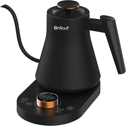 Electric Gooseneck Kettle with Temperature Control, 0.8L Pour Over Coffee, ±1°F Precision Heating, 7 Presets, Stainless Steel Inner, Electric Tea Kettle with 2H Keep Warm, Matte Black