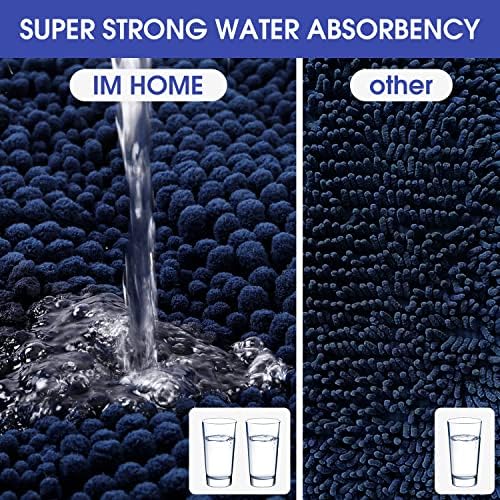 ACCUMTEK Striped Navy Blue Bathroom Rug Mat 44"x24" Ultra Soft, Non Slip Chenille Bath Rugs, Absorbent Plush Shaggy Bath Mats for Bathroom, Bedroom, Kitchen, Shower, Tub