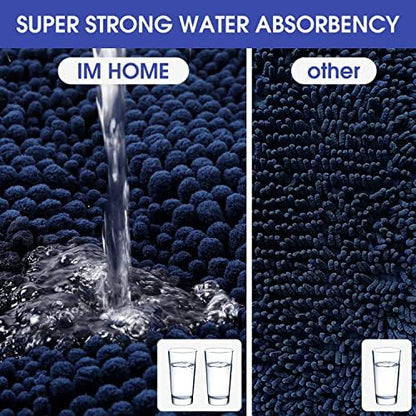 ACCUMTEK Striped Navy Blue Bathroom Rug Mat 36"x24" Ultra Soft, Non Slip Chenille Bath Rugs, Absorbent Plush Shaggy Bath Mats for Bathroom, Bedroom, Kitchen, Shower, Tub