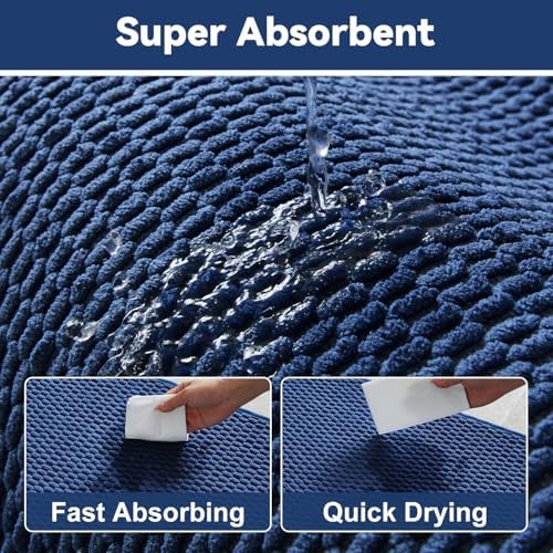 Triohero Bathroom Runner Rug, Long Bath Mat Washable Thin Quick Dry Low Pile Bathroom Runner Rugs 24 x 60 Non Slip, Navy Blue 24"x60"