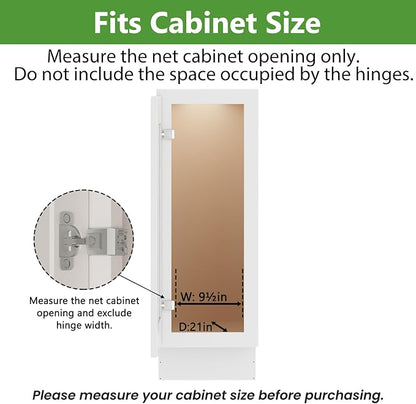 ROOMTEC 3-Tier Pull Out Cabinet Organizer Spice Rack for Narrow Cabinet 9" W x 20½" D, Slide Out Wood Shelves Storage for Kitchen