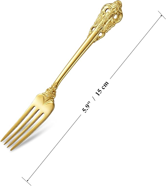 KEAWELL Luxury 5.9" Appetizer Forks, 18/10 Stainless Steel, Set of 4, Gorgeous Cocktail Forks/Dessert Forks (Gold)