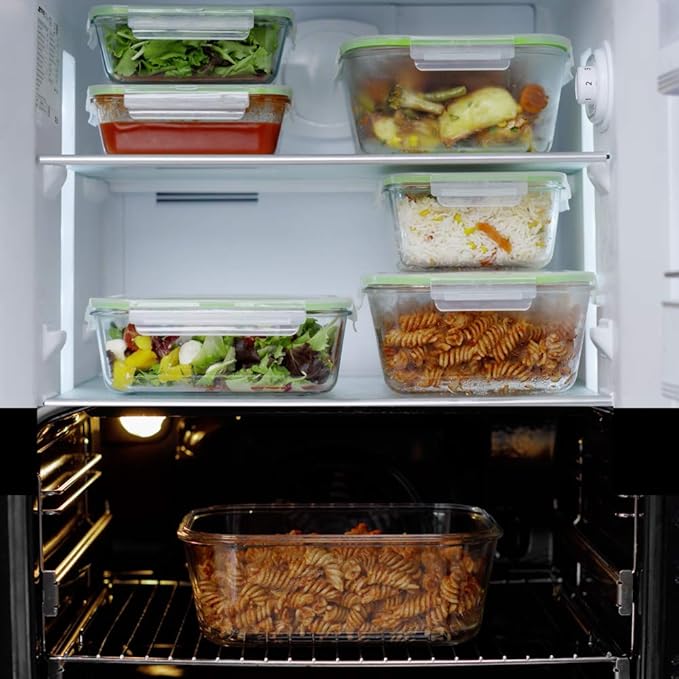 AGTRADE 120 oz Large Glass Food Storage Containers with Airtight Lids 3.5 L Family Size Extra Large Bakeware Marinating Lock Baking Dish Container Glass Bowls Rectangle