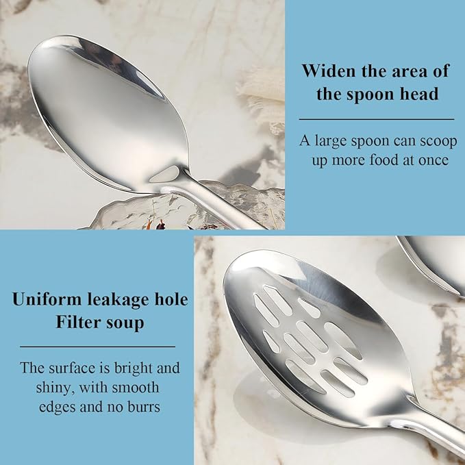 Cooking Spoons Set, ReaNea Stainless Steel Kitchen Solid Slotted Spoon, Cooking Utensils Set, Mixing, Serving, Stiring Large Spoons, Gifts for Home, Restaurant