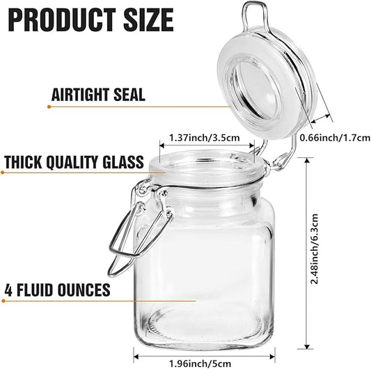 SPANLA Spice Jars, 24 Pack 4oz Small Glass Jars with Airtight Hinged Lid, With 24 Spice Labels & Silicone Funnels, Airtight Glass Jars for Spices, Condiments Herb Seasoning Art Craft Storage