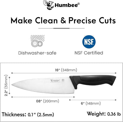 8-Inch Chef Knife, NSF Certified Razor-Sharp High Carbon Stainless Steel Blade – Ergonomic Color Coded Handle, Non-Slip Grip Kitchen Knife, DT-10 Series, Black