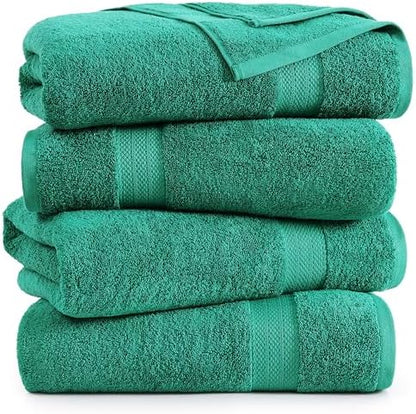 LANE LINEN Bath Towels Pack of 4 (28"x54") - 100% Ring Spun Cotton Bathroom Towel Set - Reinforced Edges, Quick Dry, Soft & Absorbent Large Bath Towels - Lightweight, Perfect for Daily Use - Emerald