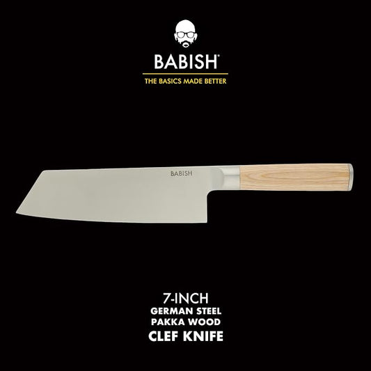 Babish 7.5-Inch Clef Knife – High-Carbon 1.4116 German Steel Kitchen Knife with Light Pakka Wood Handle, Chef & Cleaver Hybrid for Chopping, Slicing & Prep, Full-Tang, Razor Sharp, Ergonomic Design
