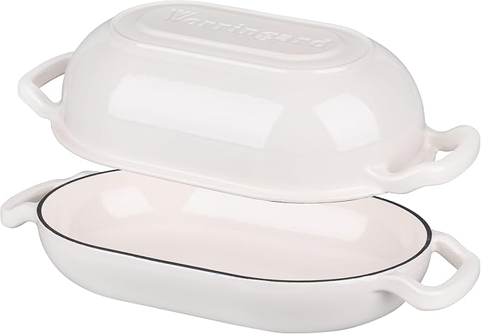 VORRINGARD Enameled Cast Iron Sourdough Bread Oven, Dutch Oven, Loaf Cast Iron Bread Pan for Homemade Bread Baking, Meatloaf Pan with Lid, 5QT, White