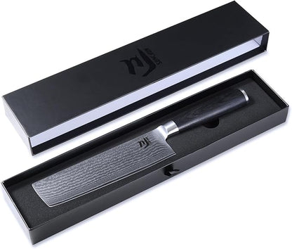 SUNCHUN Nakiri Knife VG-10 Damascus Steel 67-Layer Japanese Vegetable Cleaver, Ultra Sharp 602 HRC Kitchen Knife with Black Pakka Wood Handle, Professional Chef Knife for Vegetables & Food Prep
