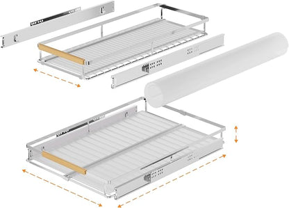 SANNO Pull Out Cabinet Organizer, Expandable Slide Out Cabinet OrganizerKitchen Sliding Shelf Under Sink Shelf, Expandable Drawer Shelves with Sliding 12.1 to 18.4" W
