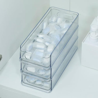 3 Tier Desk Drawer for Corner, Plastic Storage Organizer for Coffee Station, Under Sink, Bathroom Countertop and Kitchen Cabinet, Clear Stackable Pull Out Container, Short