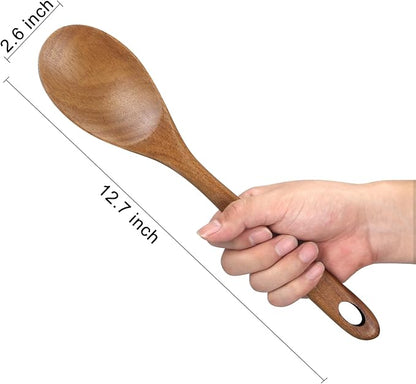 Acacia Large Wooden Spoons for Cooking Utensil Non Toxic Bamboo Spatulas for Kitchen Utensils Nonstick Mixing Serving Spoon Best Big Wood Cooking Spoons Long Handle Spatula Kitchen Stirring Spoon