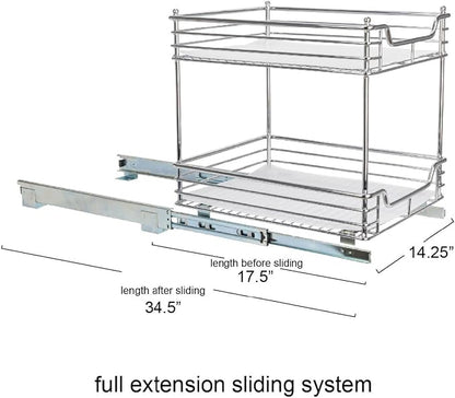 Household Essentials Glidez Chrome-Plated Steel Pull-Out/Slide-Out Storage Organizer with Plastic Liners for Under Cabinet Use - 2-Tier Design - Fits Standard Size Cabinet or Shelf, Chrome