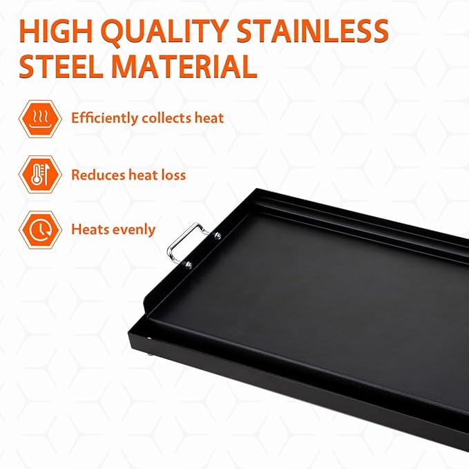 LotFun 30" x 15" Carbon Steel Cooking Griddle for Outdoor Gas Grill, Universal Griddle Flat Top Plate Insert with Grease Groove and Removable Handles for Electric/Charcoal/Gas Grill, Camping,Party