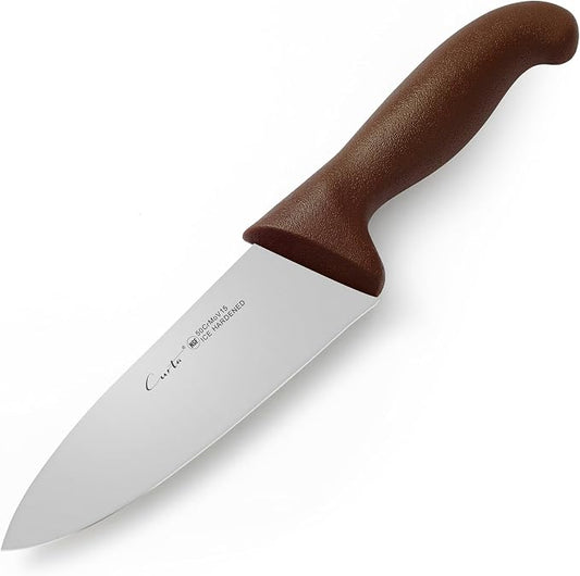 CURTA 6-inch Commercial-Grade Chef's Knife, NSF Listed, Ergonomic, Non-slip Brown Handle, High Carbon 420 Stainless Steel Forged Blade Straight Edge, Dishwasher Safe, Rust Proof