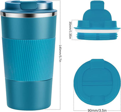 YINJAM Travel Mug Reusable Insulated Coffee Cups Vacuum Insulation Stainless Steel Thermal Tumbler for Hot Cold Drinks (Blue, 380ml)