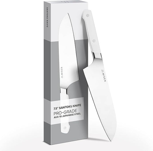Misen 7.5" Santoku Knife - High Carbon Stainless Steel - Classic Japanese Chef Knife Design for Cutting, Slicing, and Chopping - Razor Sharp Japanese Style Kitchen Knife - White