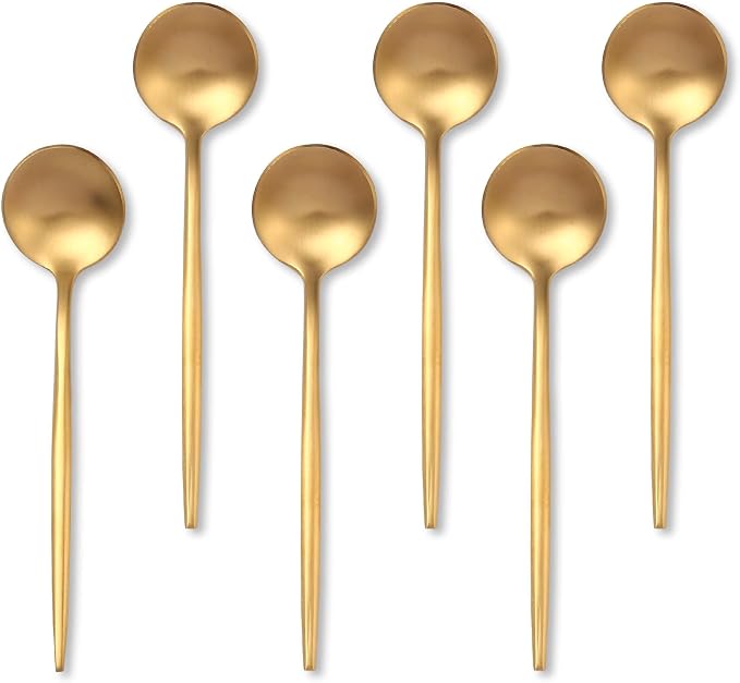 Gold Coffee Spoons Set,Stainless Steel Teaspoons of 6,Espresso Spoons 5.11 inch,Demitasse Dessert Scoop,Small Tea Scoop Mini for Stirring,Matte Finish,Dishwasher Safe
