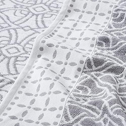 Modern Threads Monroe 6-Piece 100% Cotton Towel Set – Reversible Yarn Dyed Jacquard & Solid – Includes 2 Bath Towels, 2 Hand Towels, 2 Washcloths – Absorbent, Quick Dry, Soft & Durable – Stone