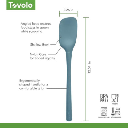 Tovolo Spoon Spatula Spoonula All Silicone Ergonomic Handle Grip, Silicone Scoopula Kitchen Utensil Non Scratch Easy Clean Dishwasher Safe Heat Resistant Flex Core Scoop Spatula, Blue Slate