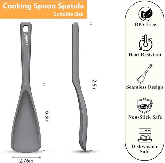 Cooking Spoon for Nonstick Cookwares, Multifunction Silicone Spatula Spoons BPA Free, Great for Mixing, Scooping, Scraping and Serving, Dishwasher Safe (2 Gray, 12.6 inch)