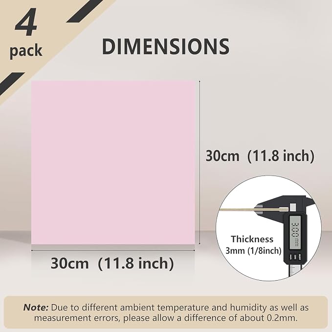4 Pack Pre-Painted Colored Plywood Sheets,12x12x1/8 Inch (3mm) Basswood Board,Ideal for Laser Cutting, Engraving, DIY Crafts, Ornaments, Models Making (Pink)