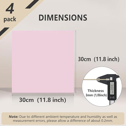 4 Pack Pre-Painted Colored Plywood Sheets,12x12x1/8 Inch (3mm) Basswood Board,Ideal for Laser Cutting, Engraving, DIY Crafts, Ornaments, Models Making (Pink)