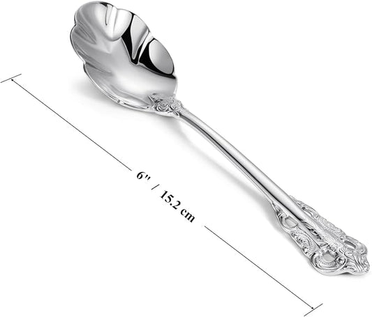 KEAWELL Premium Luxury 4-Piece 6" Tea Spoon Set, 18/10 Stainless Steel, Vintage Coffee Espresso Demitasse Spoons, Smooth Edges, Dishwasher Safe (Silver)
