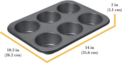 Chicago Metallic Professional 6-Cup Non-Stick Muffin Pan, Make up to 6 large muffins, cupcakes, quiches, egg cups, and more,14-Inch-by-10.25-Inch