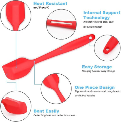 4‑Piece Silicone Spatulas Set Heat Resistant 600°F Seamless Steel‑Core Rubber Spatulas for Nonstick Cookware ALLWIN HOUSEWARE Uniform Length Kitchen Spatulas for Cooking & Baking, Small, Multicolored