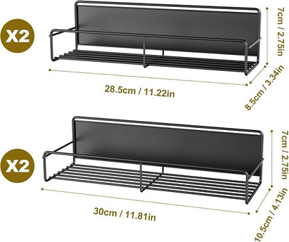 Mystozer 4 Pack Magnetic Spice Rack for Refrigerator, Magnetic Shelf Fridge Organizer for Kitchen Storage, Black