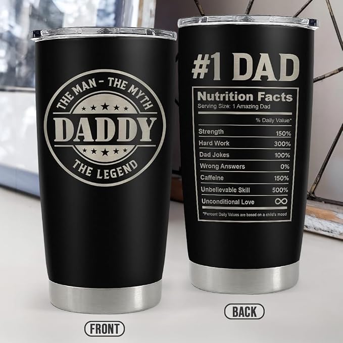 SANDJEST Daddy The Man The Myth The Legend Tumbler with Lid - 20oz Insulated Stainless Steel Mug - Coffee Mug for Sport Office Travel