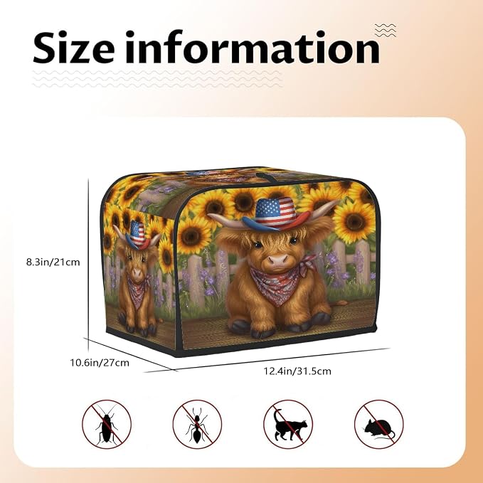 4 Slice Cute Highland Cow Toaster Cover Waterproof Dust Fingerprint Bread Machine Cover Washable Kitchen Appliance Protector For Home Kitchen Bakeware Table Decor Women Gifts